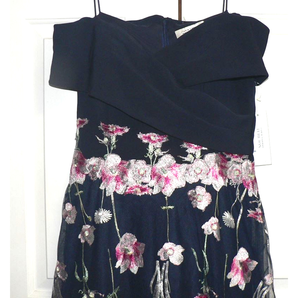Teri Jon byRickie Freeman Crepe Off-the-Shoulder Embroidered Tulle Dress 10 $660 - Picture 10 of 11